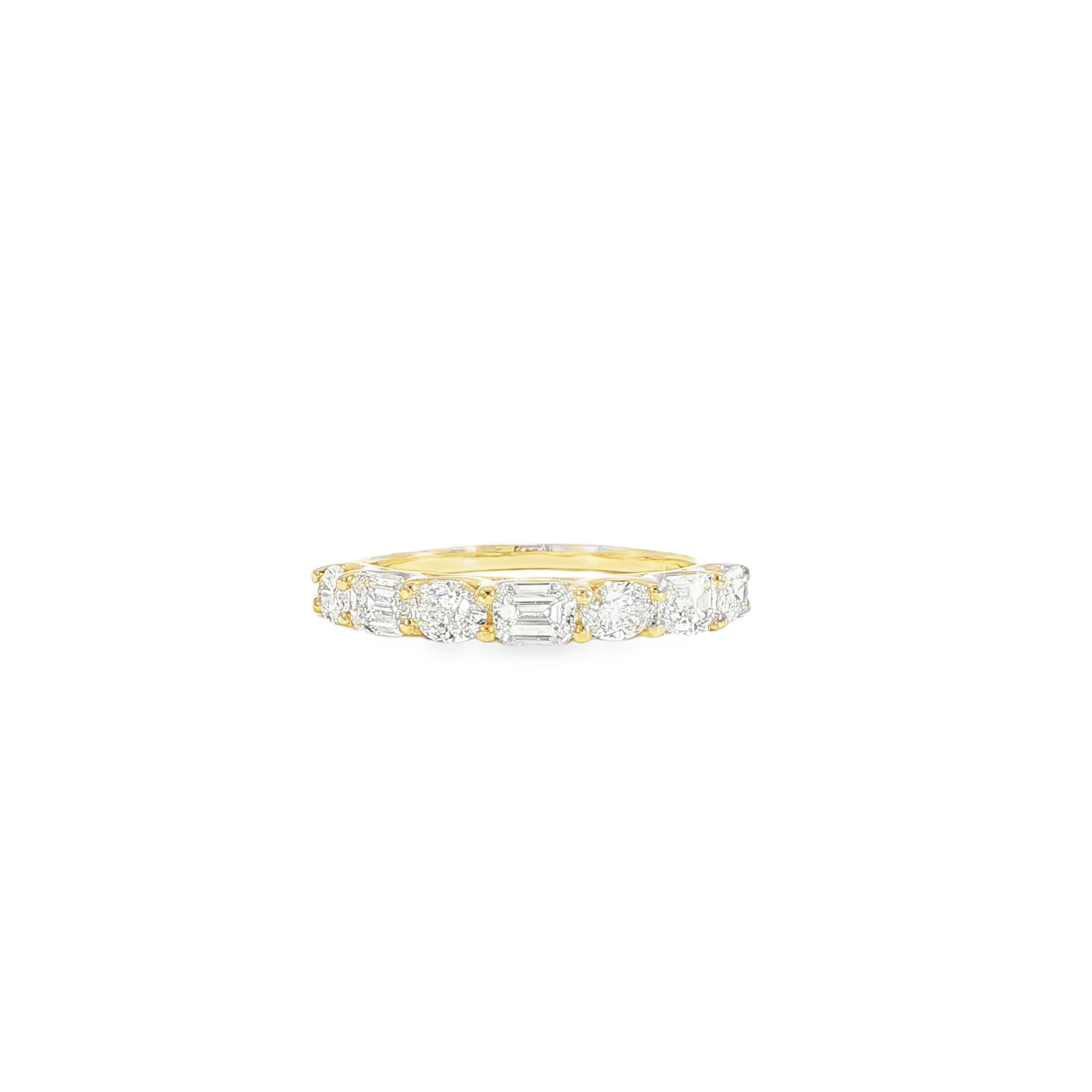 14K yellow gold alternating emerald and oval lab diamond band with 1.25 CTW in U-prong setting