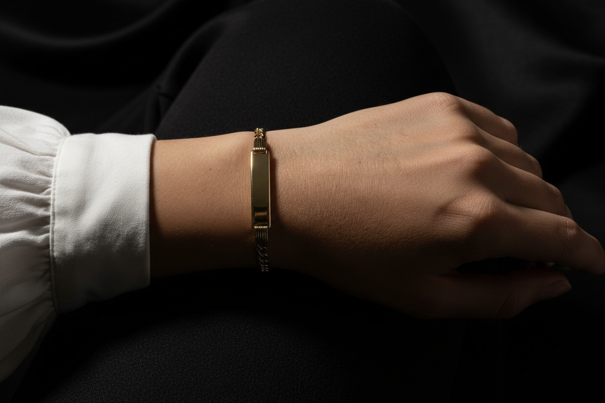 14K yellow gold diamond-cut curb link engravable ID bracelet