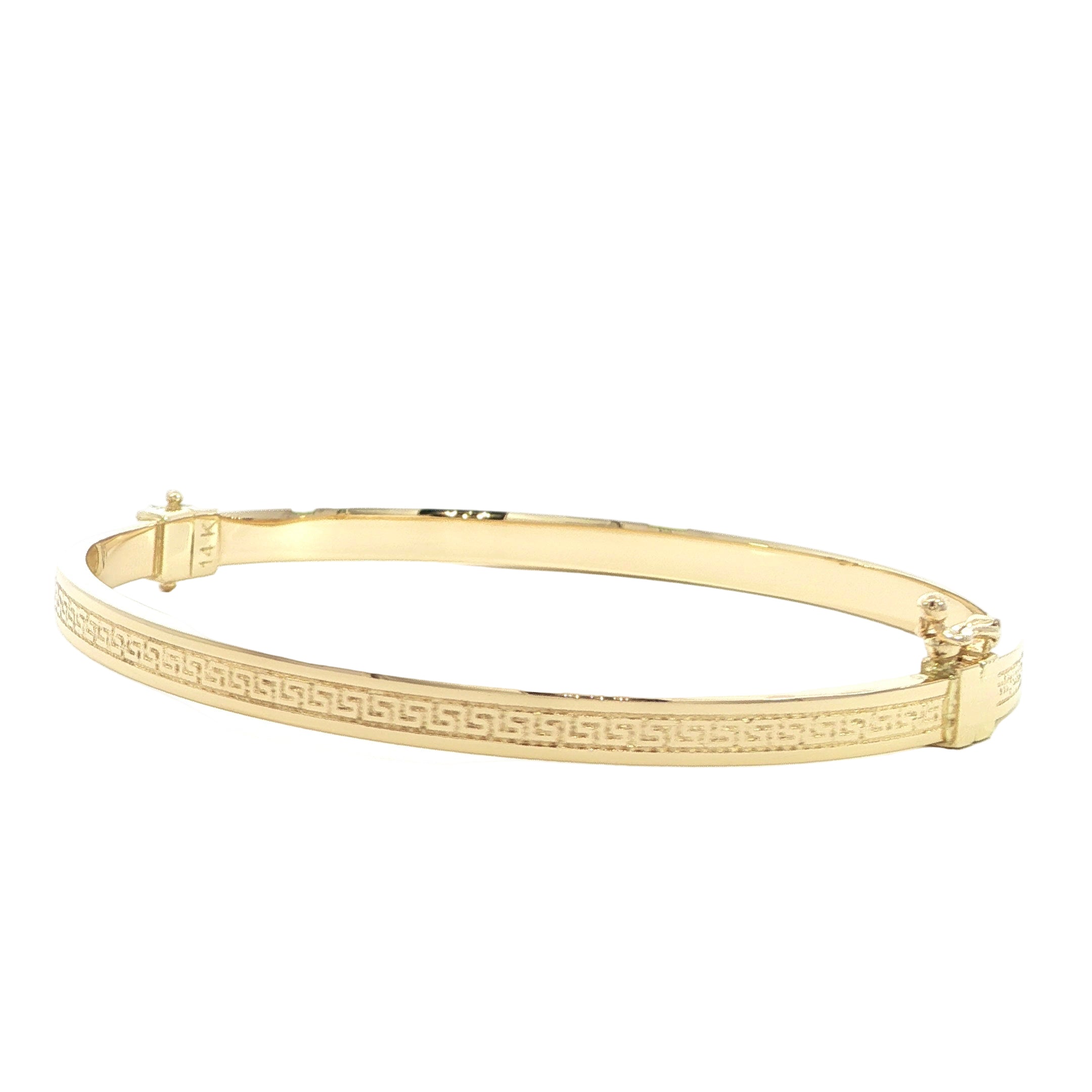 Slim yellow gold bangle with Greek key motif