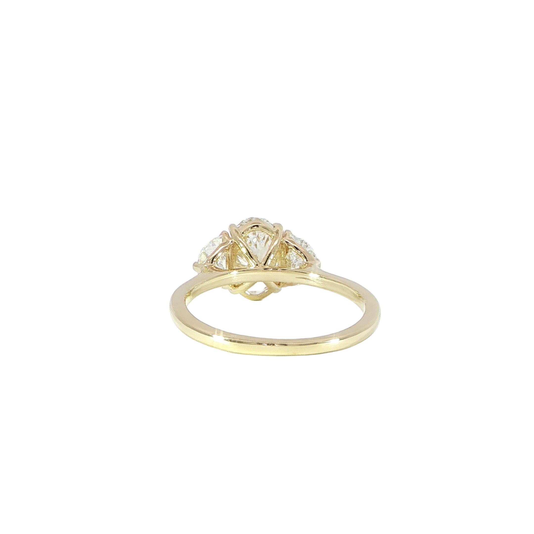 Elegant 3-stone oval engagement ring with lab-grown diamonds and half moon sides