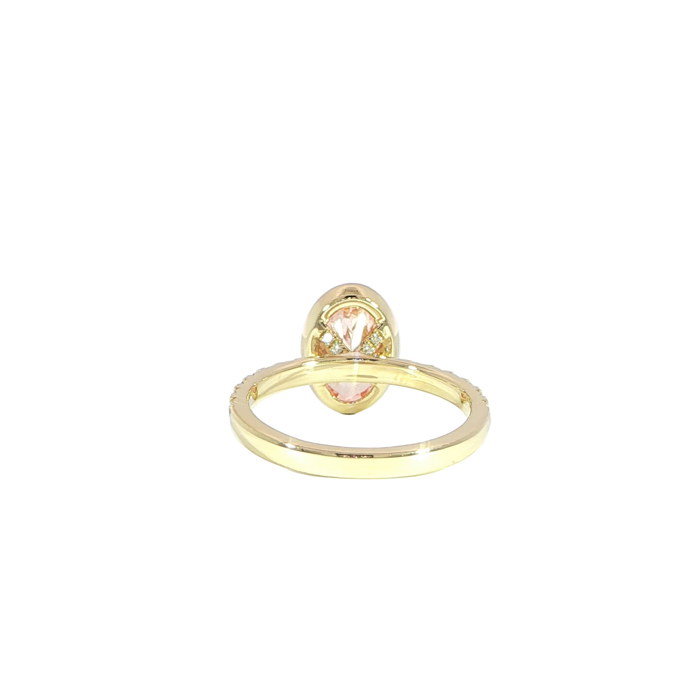 Oval pink diamond ring in 14K yellow gold back