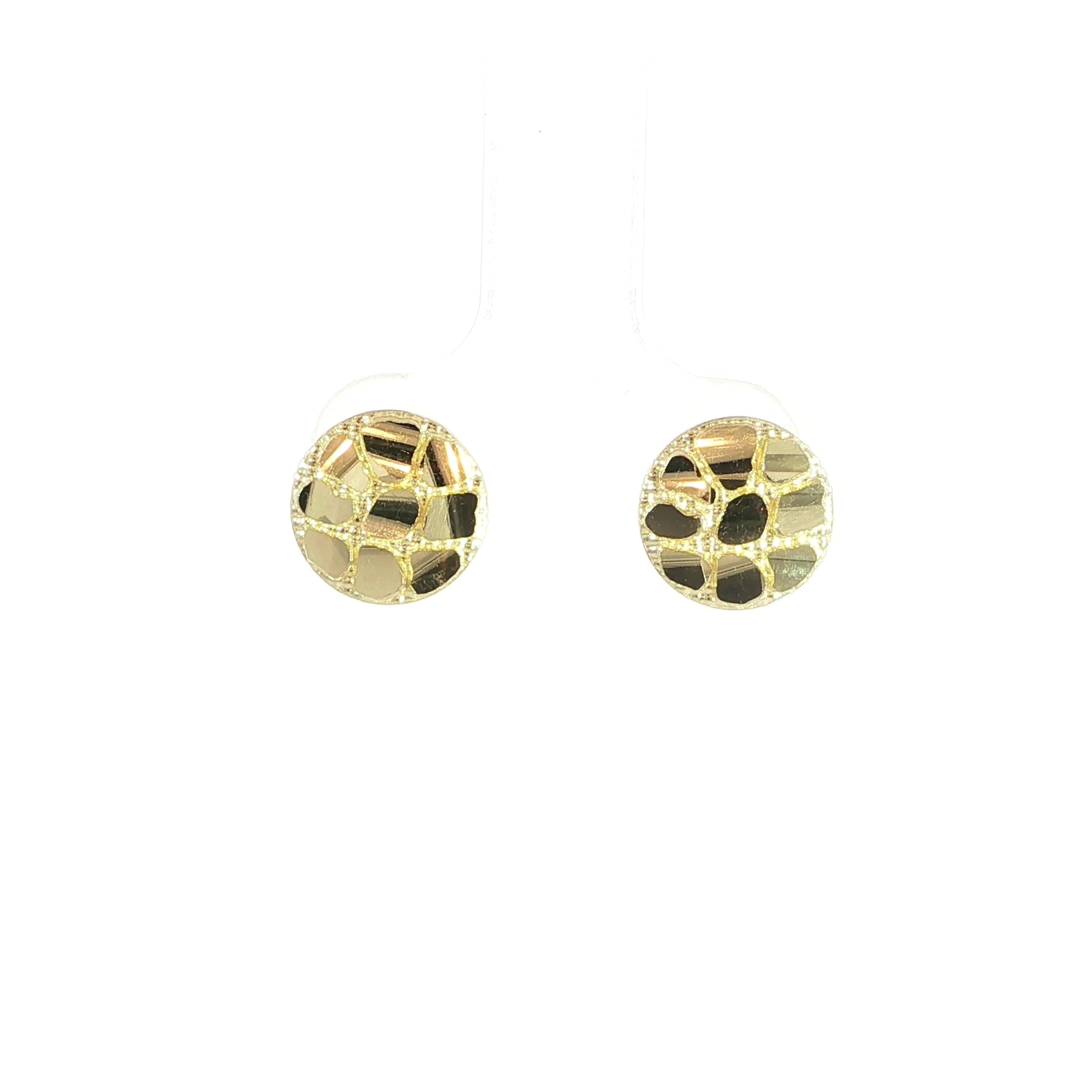 14K yellow gold small round nugget earrings with textured finish