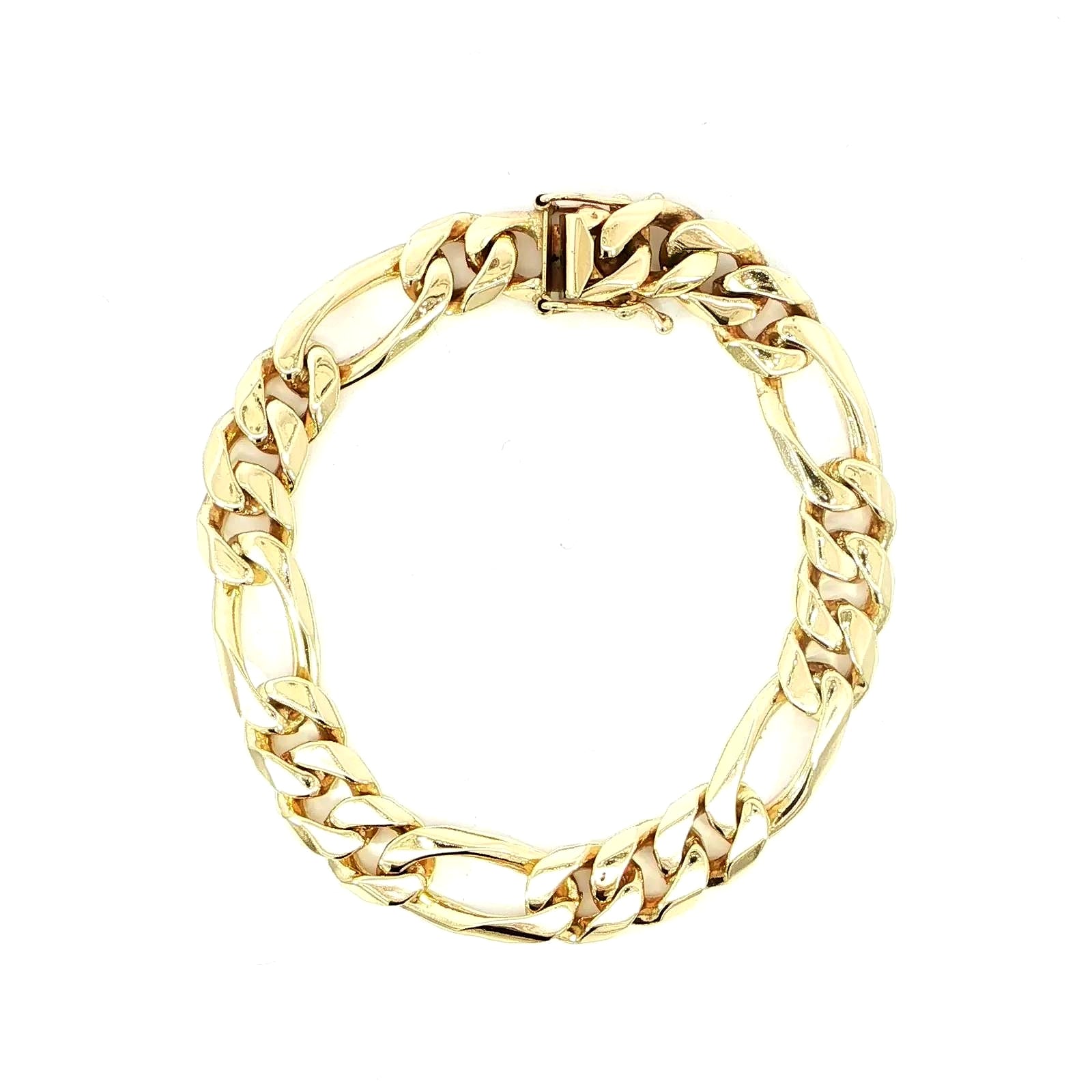 14K yellow gold solid Figaro link bracelet with polished finish