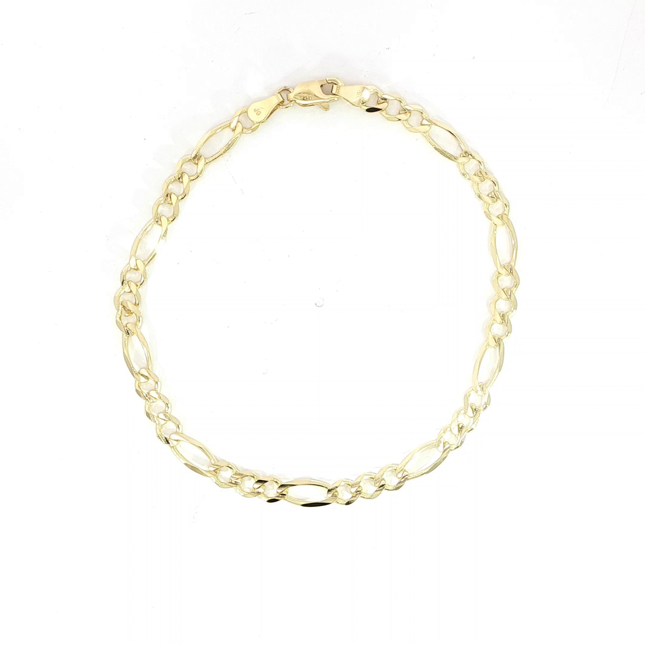 14K yellow gold solid Figaro link bracelet with polished finish
