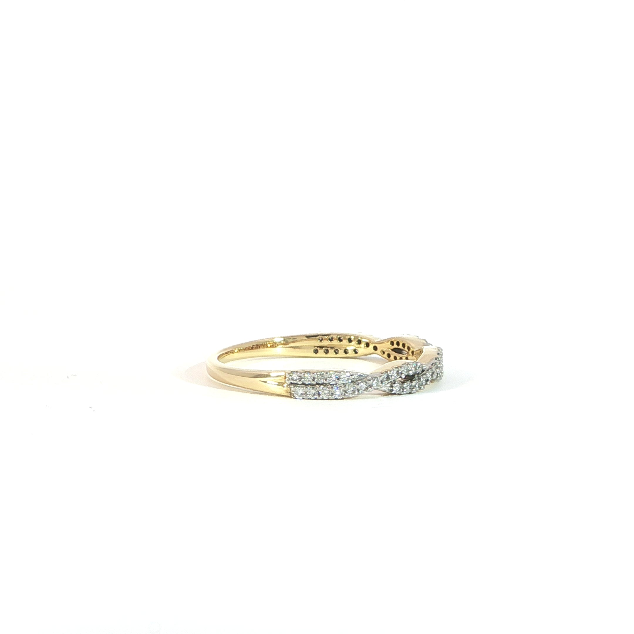 Side view of 14K gold twist band with lab-grown diamonds