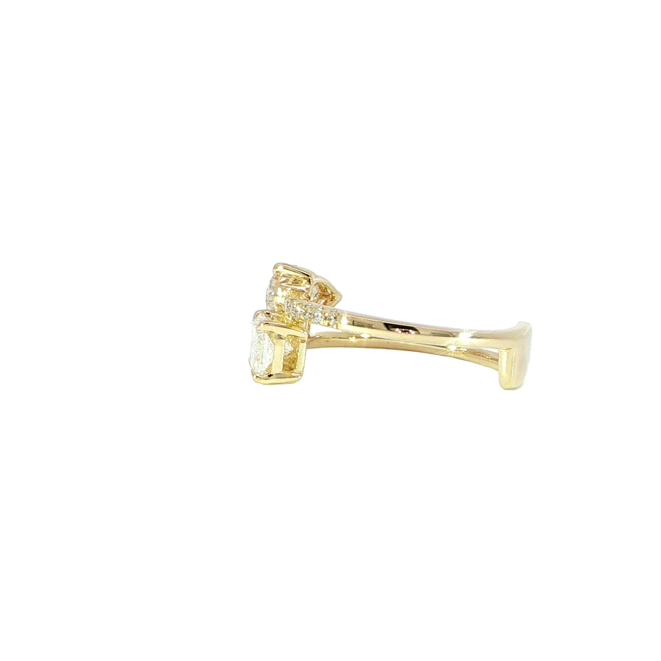 14K gold open-style diamond ring with radiant and pear shapes