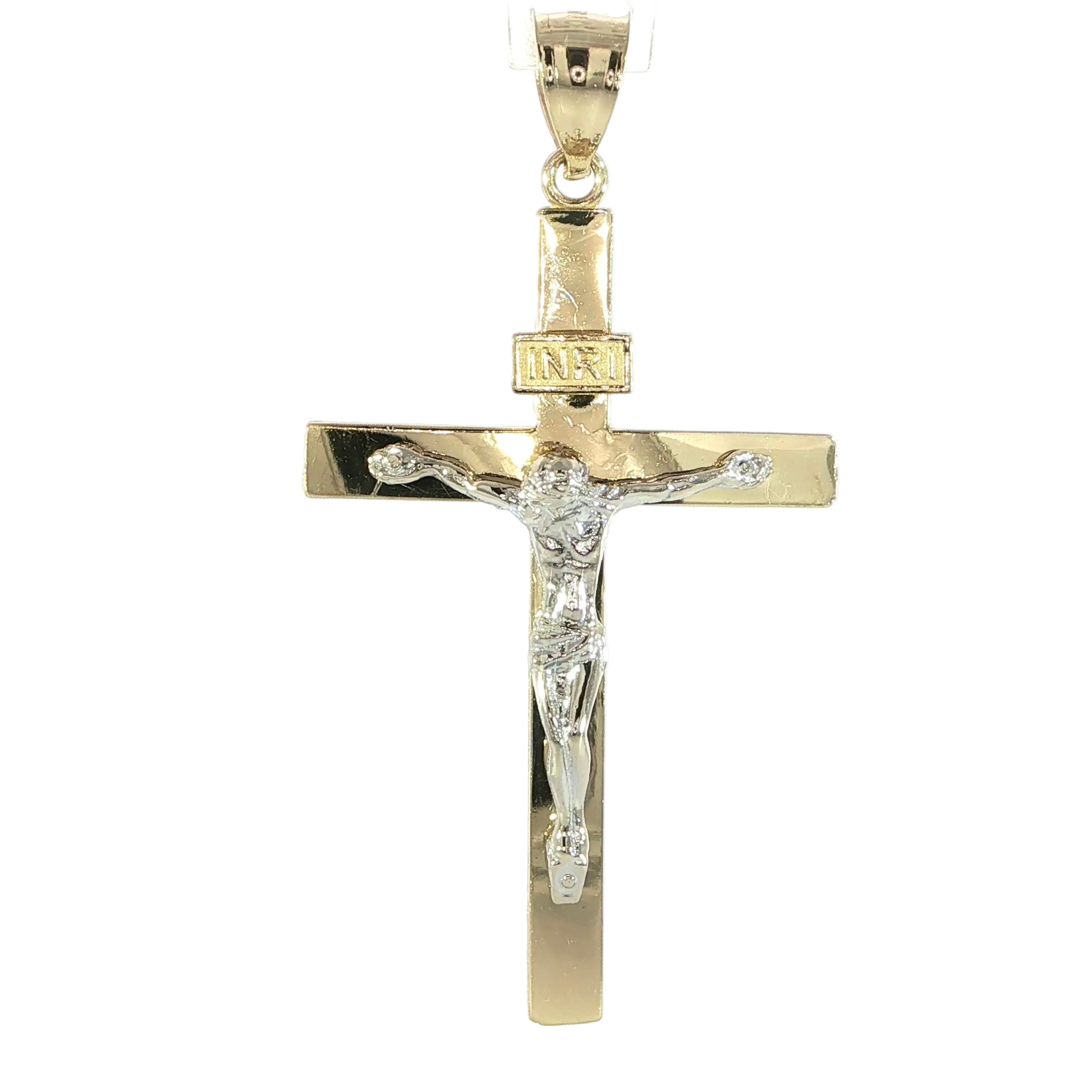 14K Yellow Gold Two-Tone Crucifix Cross Pendant 38MM Religious Cross