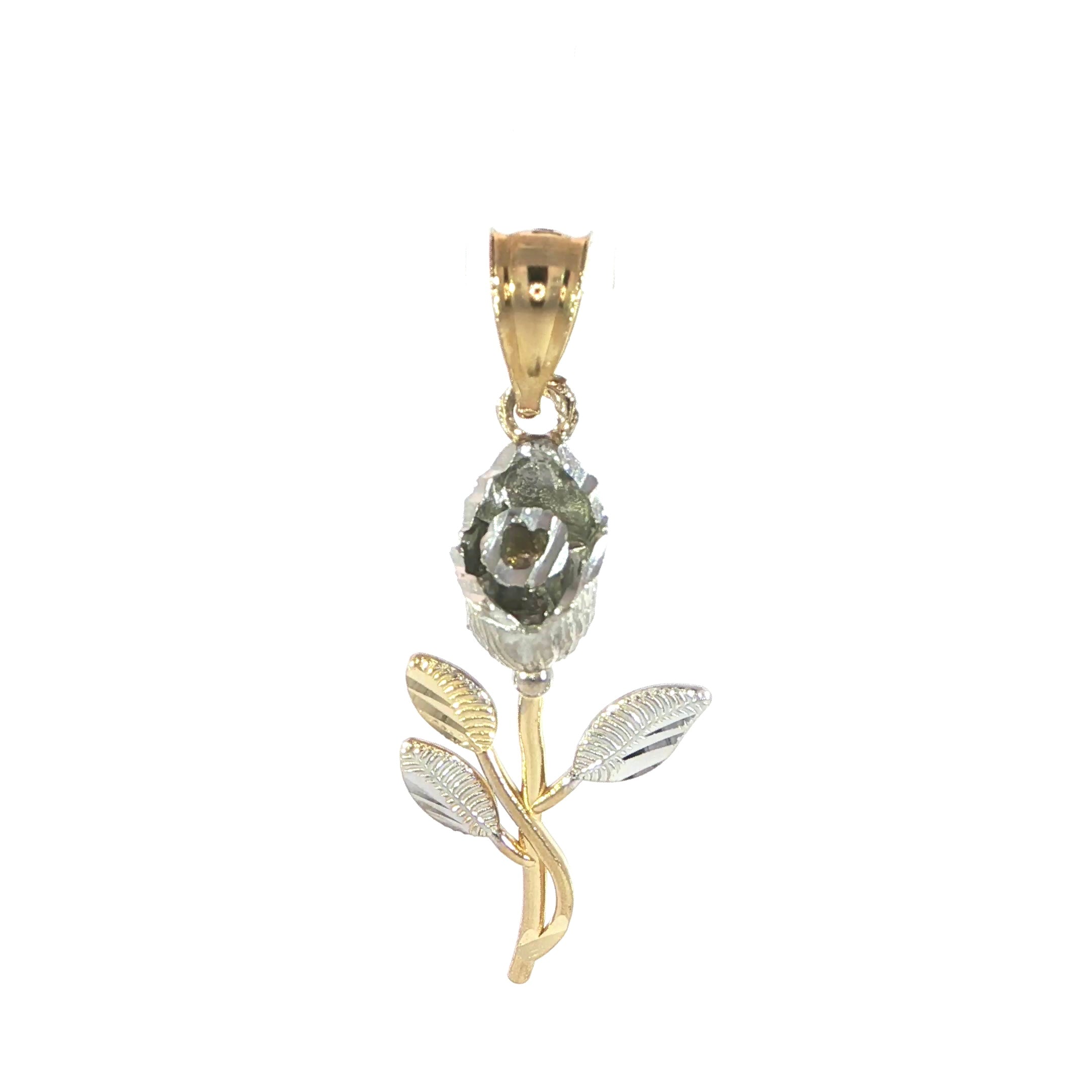 Close-up view of detailed rose bloom in 14K gold