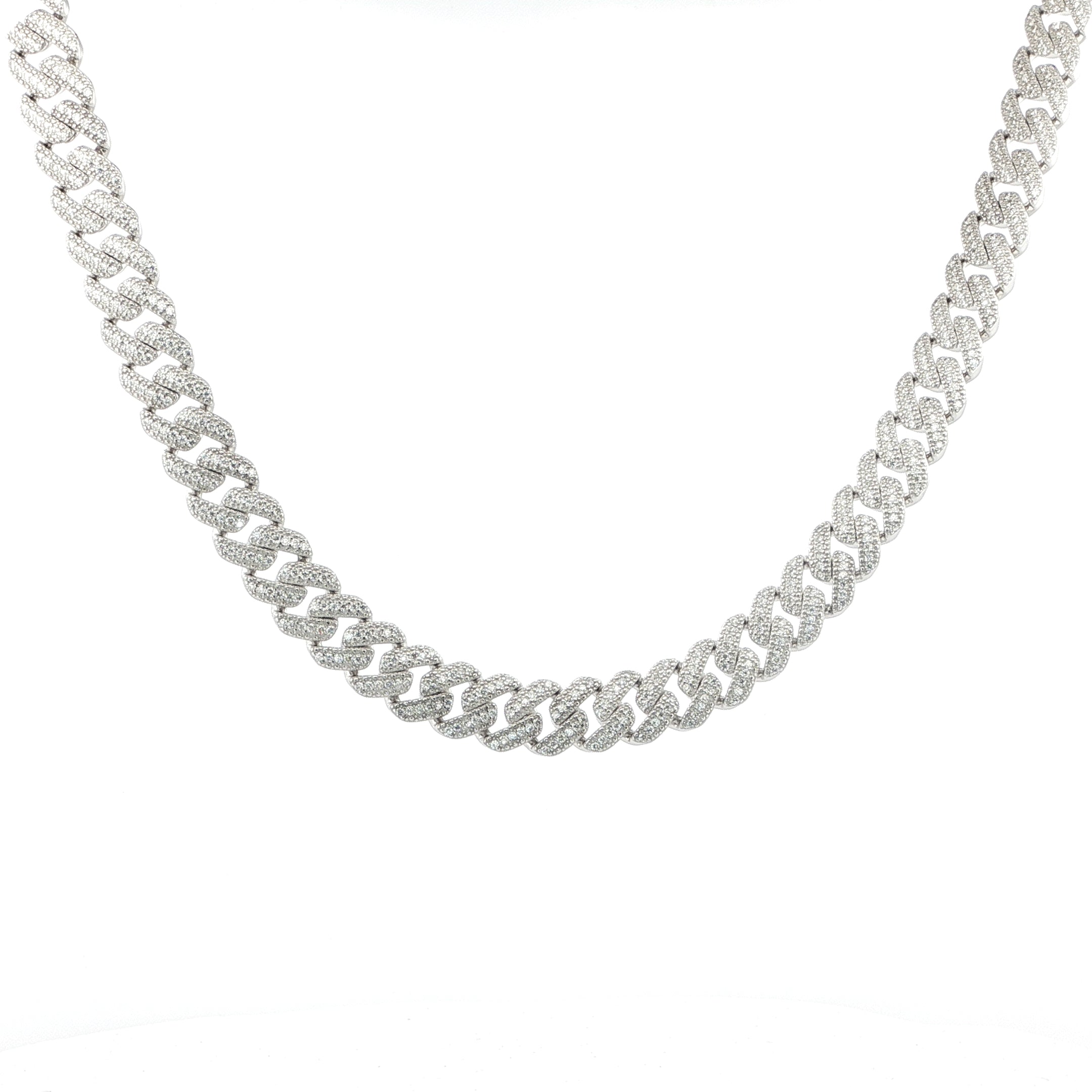 Sterling Silver Solid Miami Cuban Chain – VVS Moissanite – 12MM