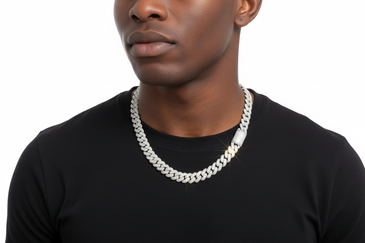 Sterling Silver Solid Miami Cuban Chain – VVS Moissanite – 12MM
