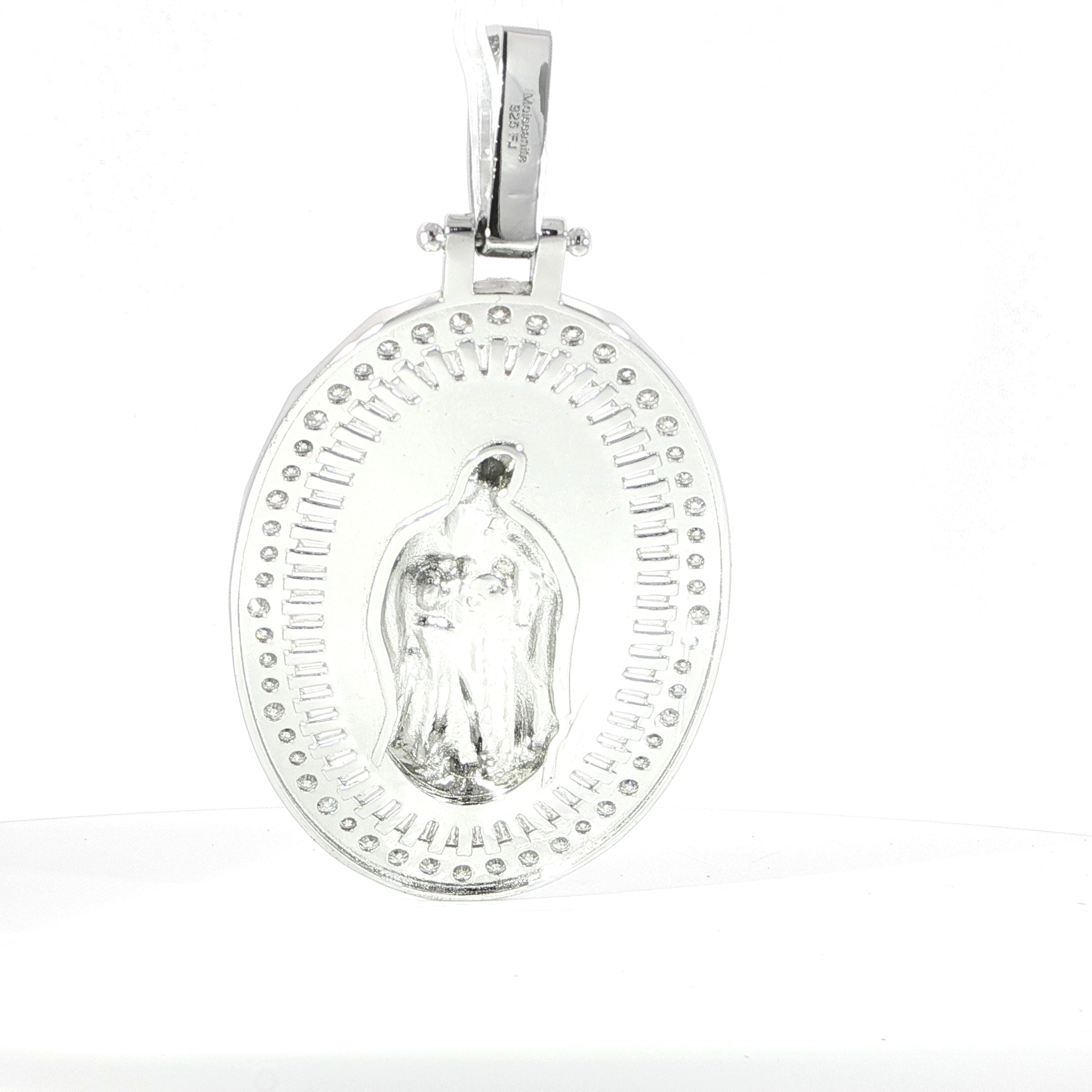 Sterling Silver Virgin Mary Pendant – VVS Moissanite 14.8 CTW