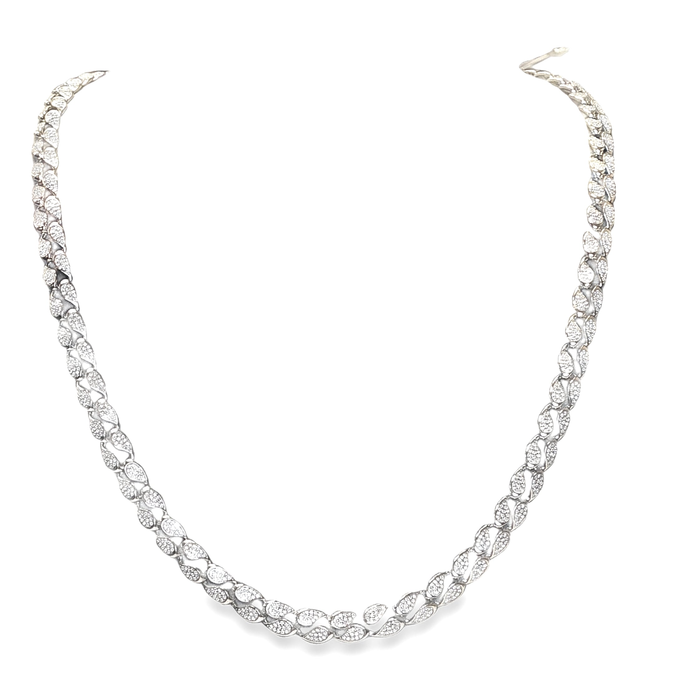 Sterling Silver Pave Leaf Link Necklace - VVS Moissanite 7.7 MM