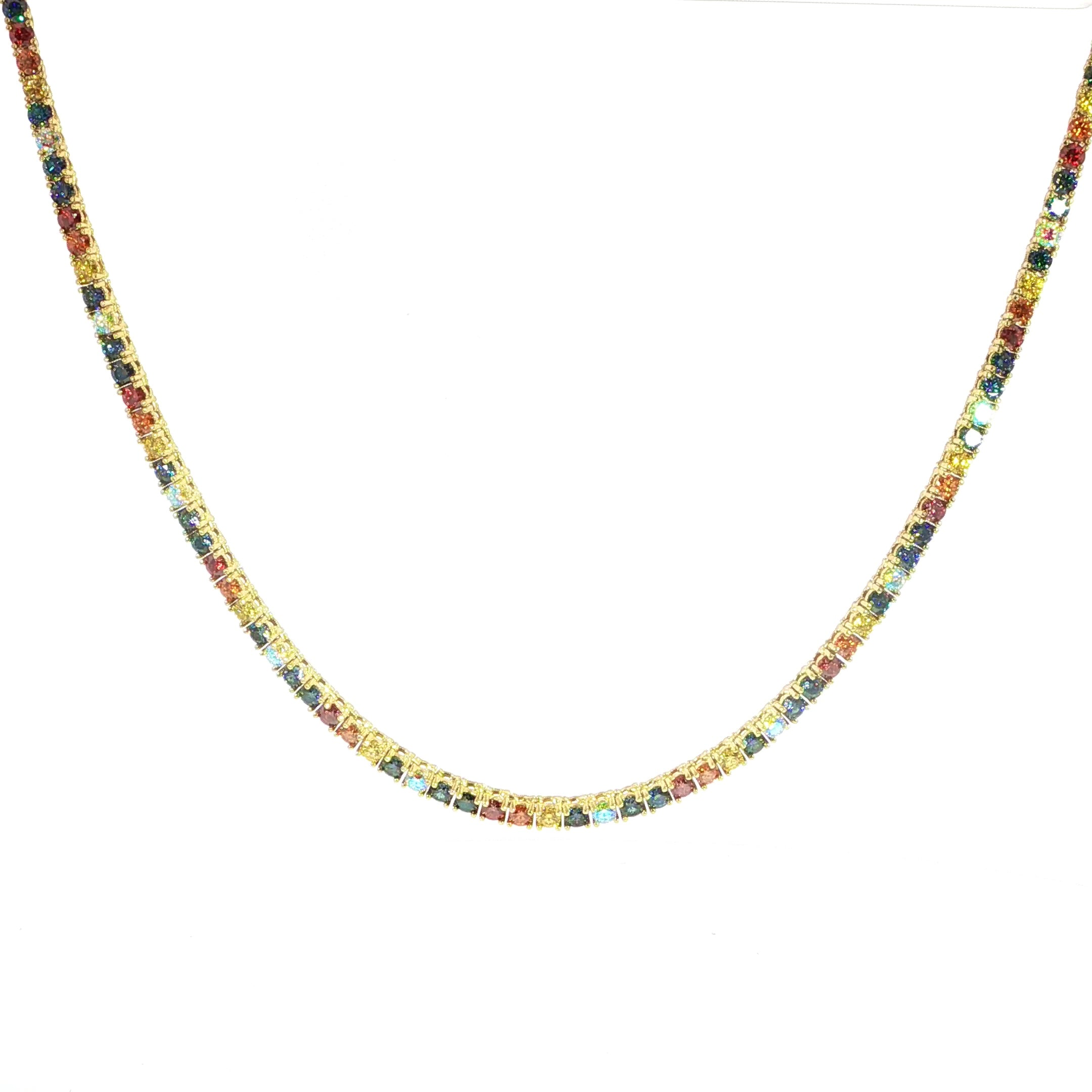 Sterling Silver 3mm Solid Tennis Necklace with VVS Moissanite Stones (Multiple Color Options)