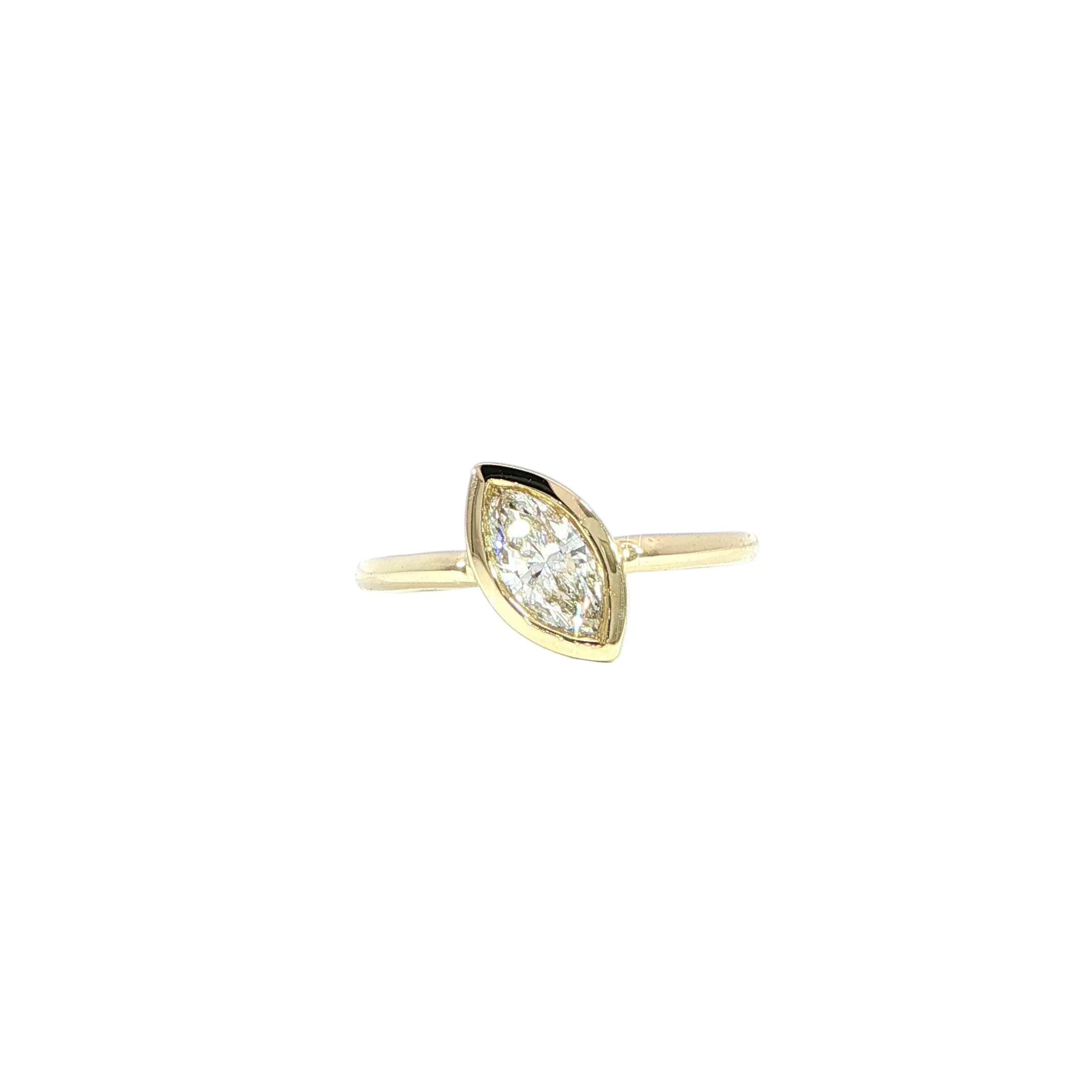 14K Gold Marquise Diamond Bezel Ring - 0.73ctw