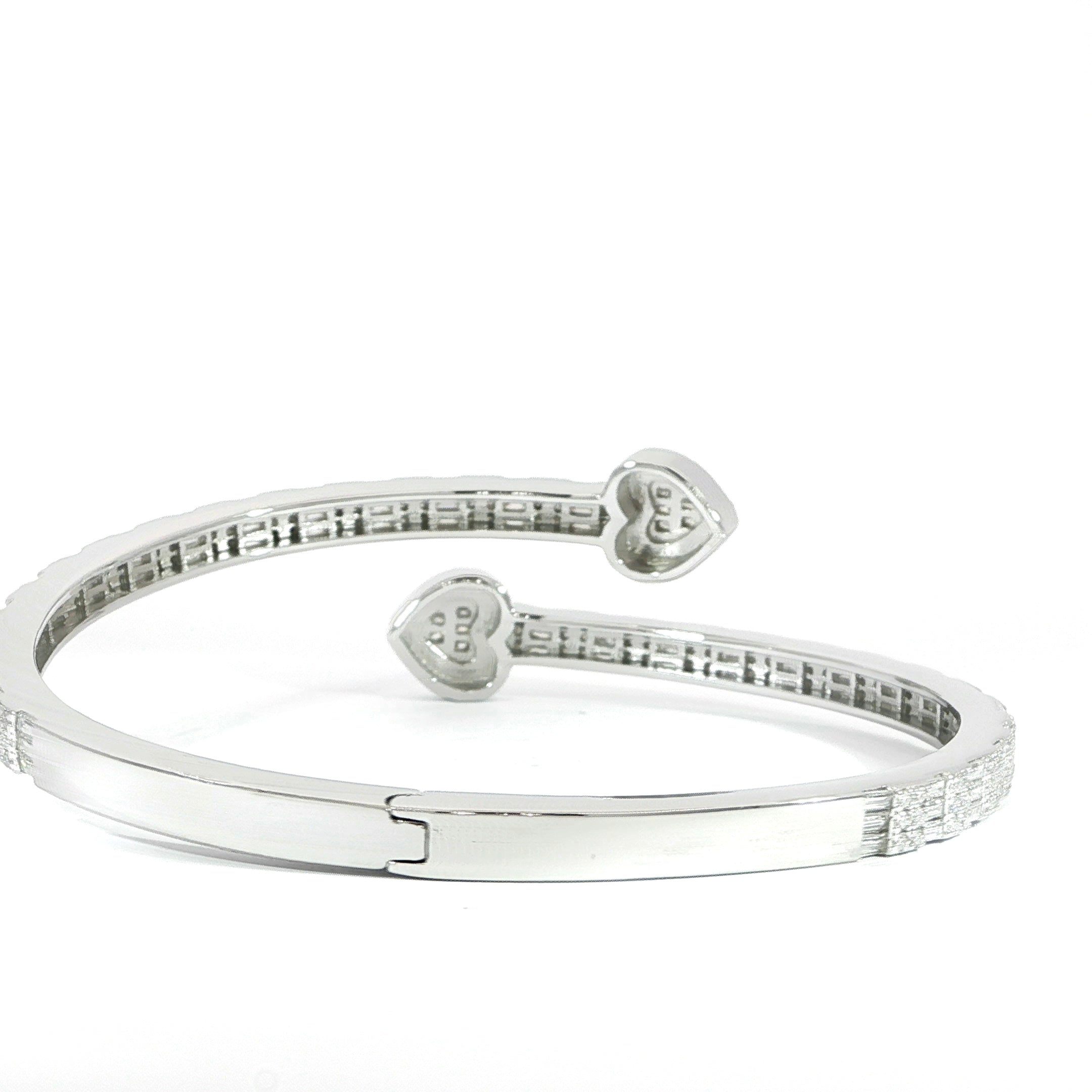 Sterling Silver Heart-End Bangle Bracelet with VVS Moissanite Stones