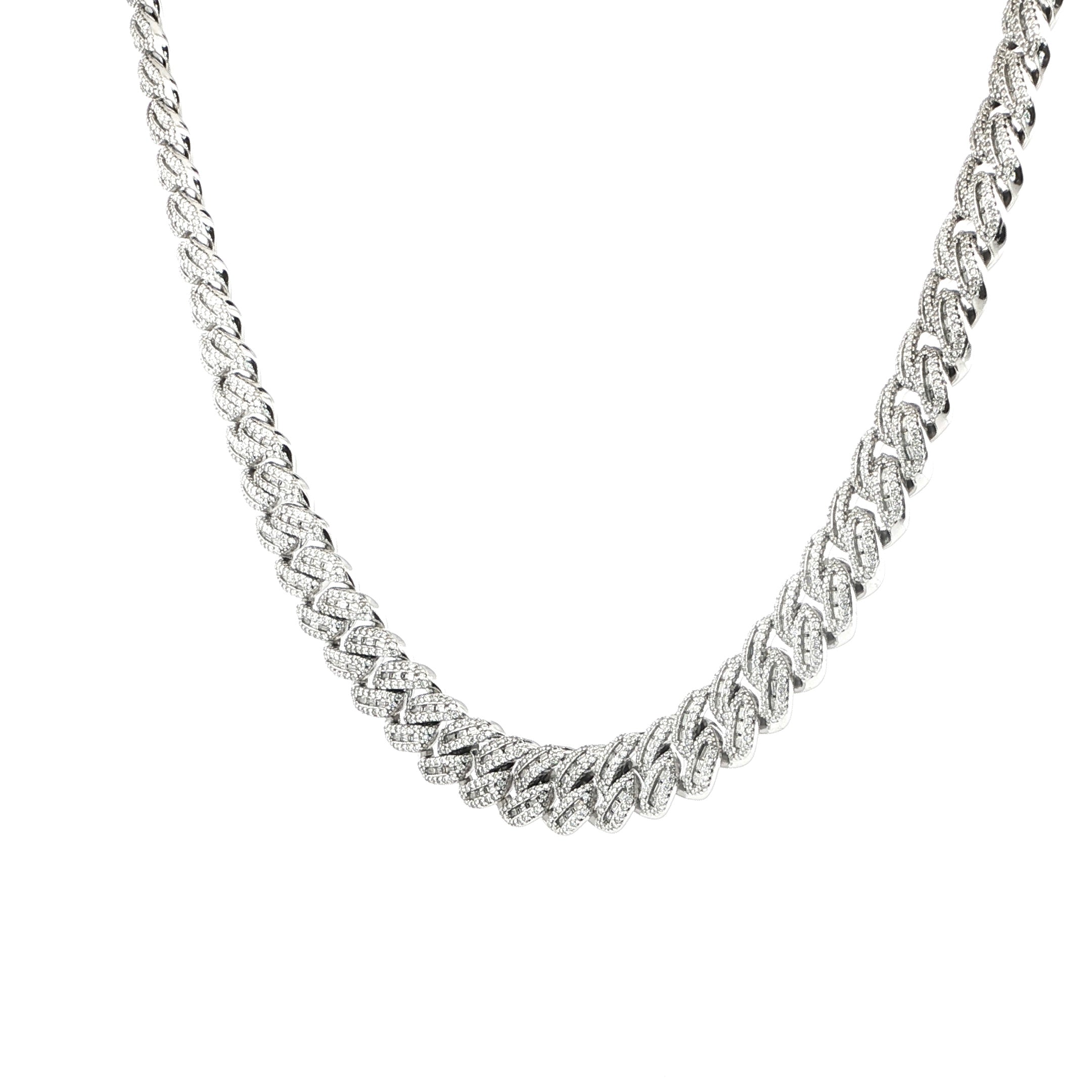 Sterling Silver Solid Miami Cuban Chain Necklace with VVS-D Moissanite Stones, Three Color Options