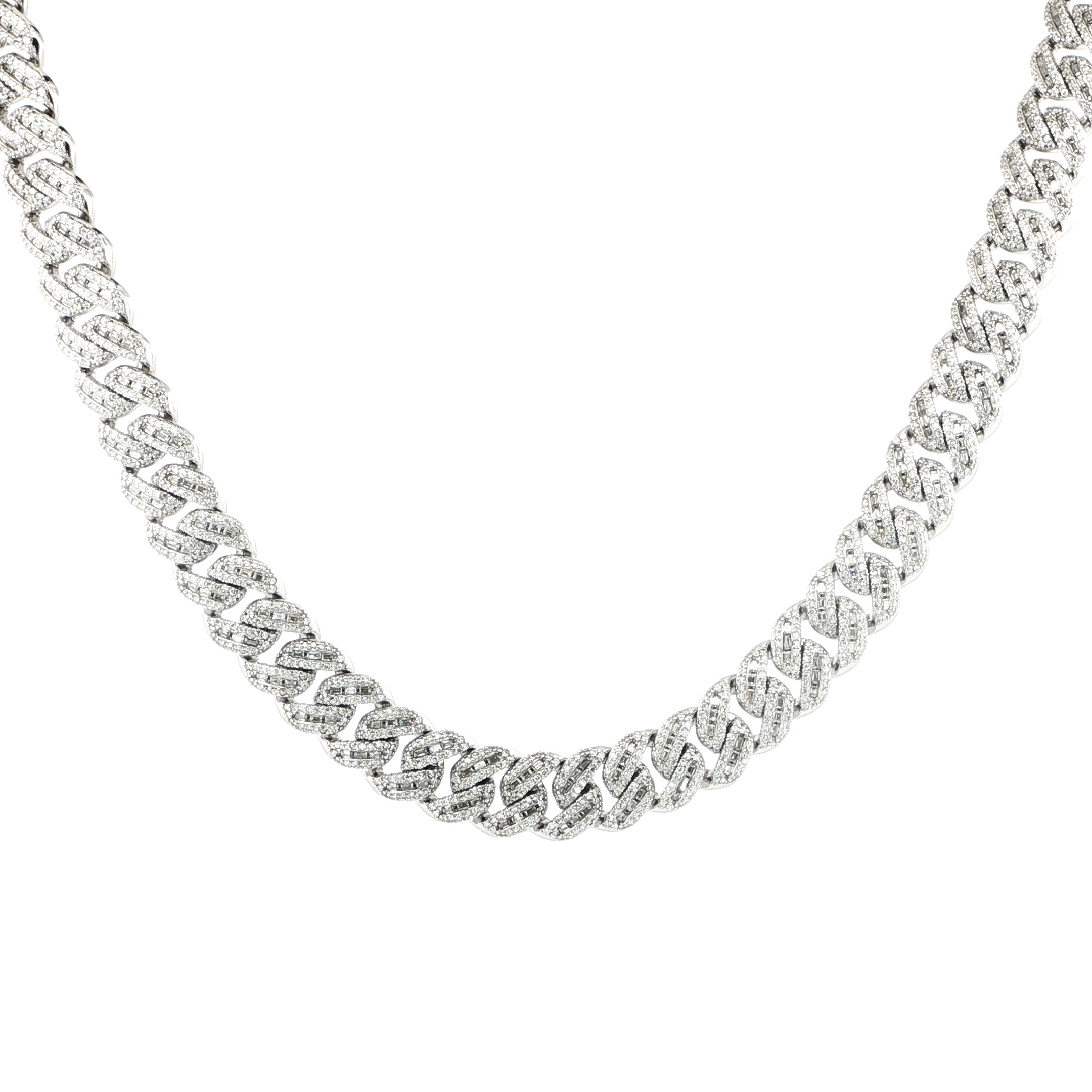 Sterling Silver Solid Miami Cuban Chain Necklace with VVS-D Moissanite Stones, Three Color Options