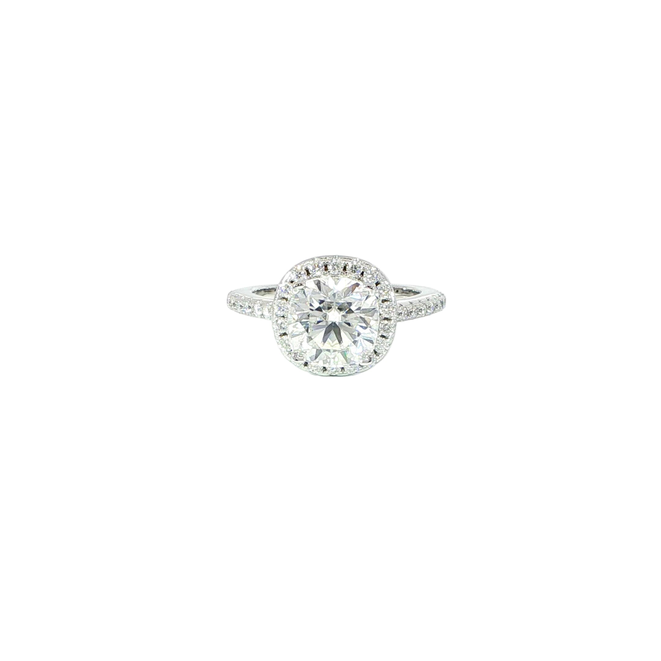 3CT Cushion Cut Moissanite Halo Ring in Sterling Silver