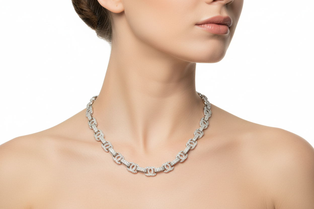 Sterling Silver Interlocking Circle Necklace - VVS Moissanite 13 CTW