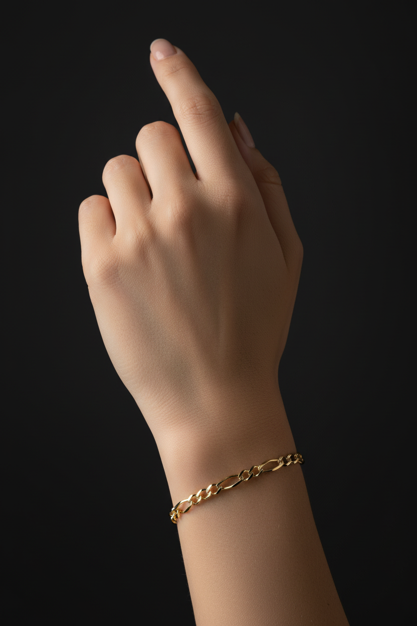 14K Solid Figaro Gold Bracelet – 4MM