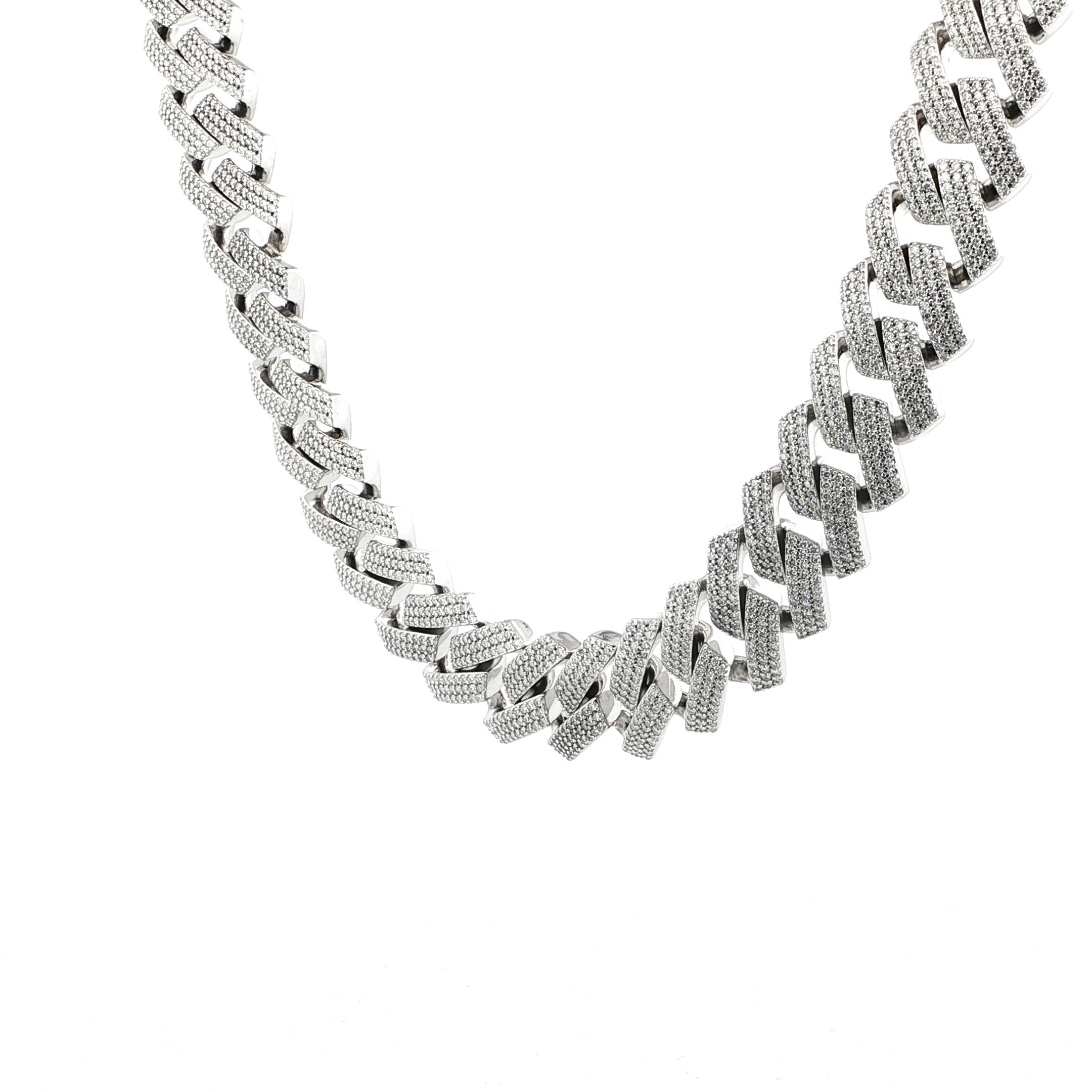 925 Sterling Silver Miami Cuban Link Chain - 47ctw Moissanite
