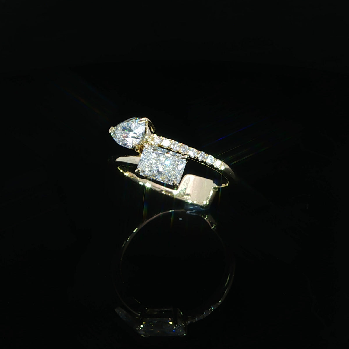 14K Gold Radiant and Pear Toi et Moi Ring – 1.52 CTW