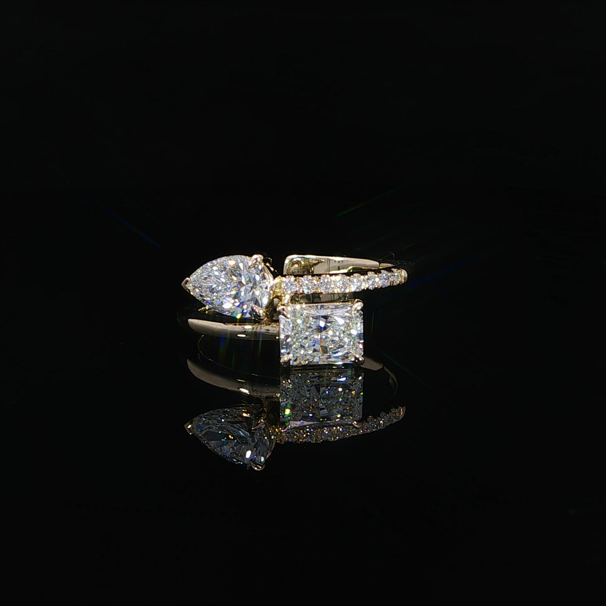 14K Gold Radiant and Pear Toi et Moi Ring – 1.52 CTW