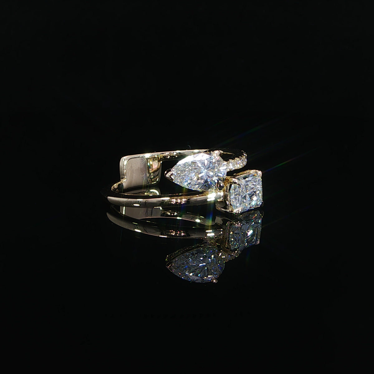 14K Gold Radiant and Pear Toi et Moi Ring – 1.52 CTW