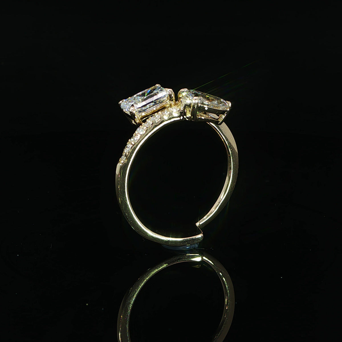 14K Gold Radiant and Pear Toi et Moi Ring – 1.52 CTW