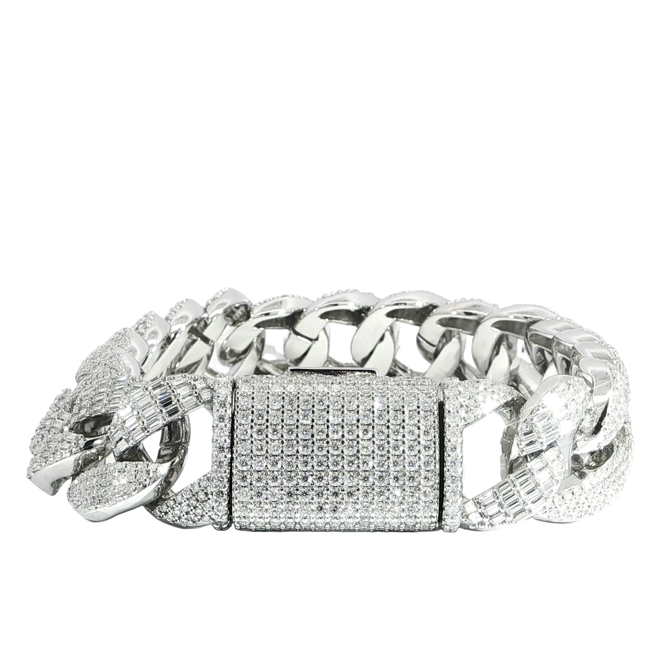 Sterling Silver Miami Cuban Bracelet, 16mm, VVS Moissanite Stones