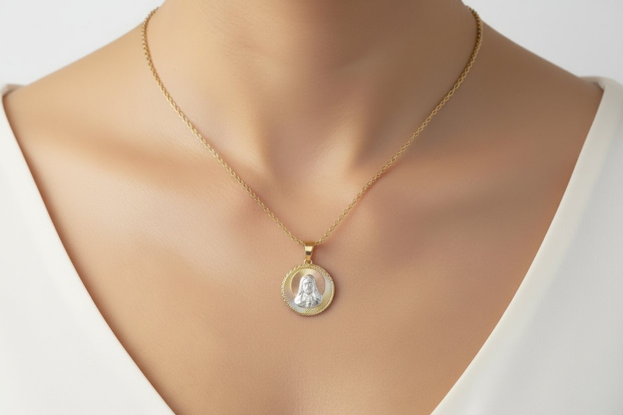 14K Tri-Color Gold Jesus Medallion Pendant