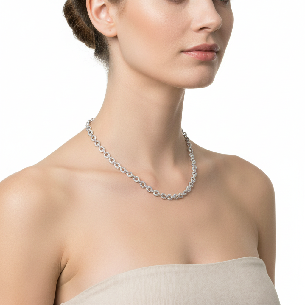 925 sterling silver infinity link chain necklace with VVS moissanite