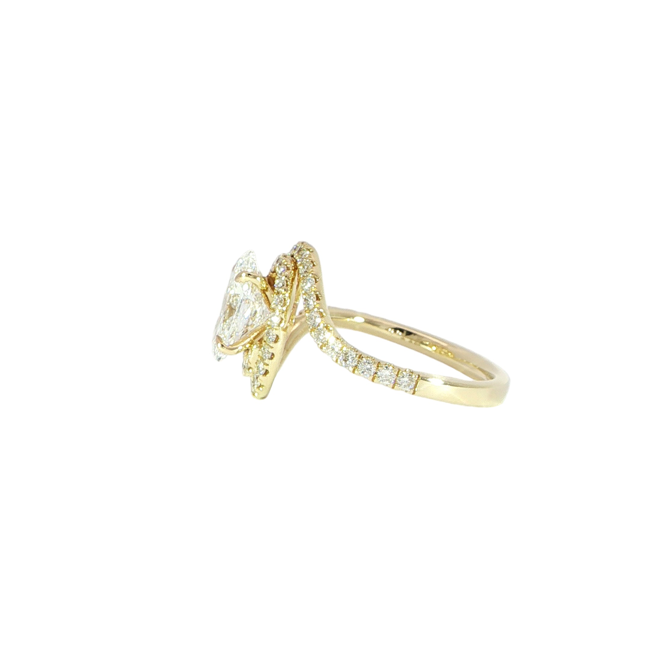 14K Gold Oval Diamond Swirl Halo Ring