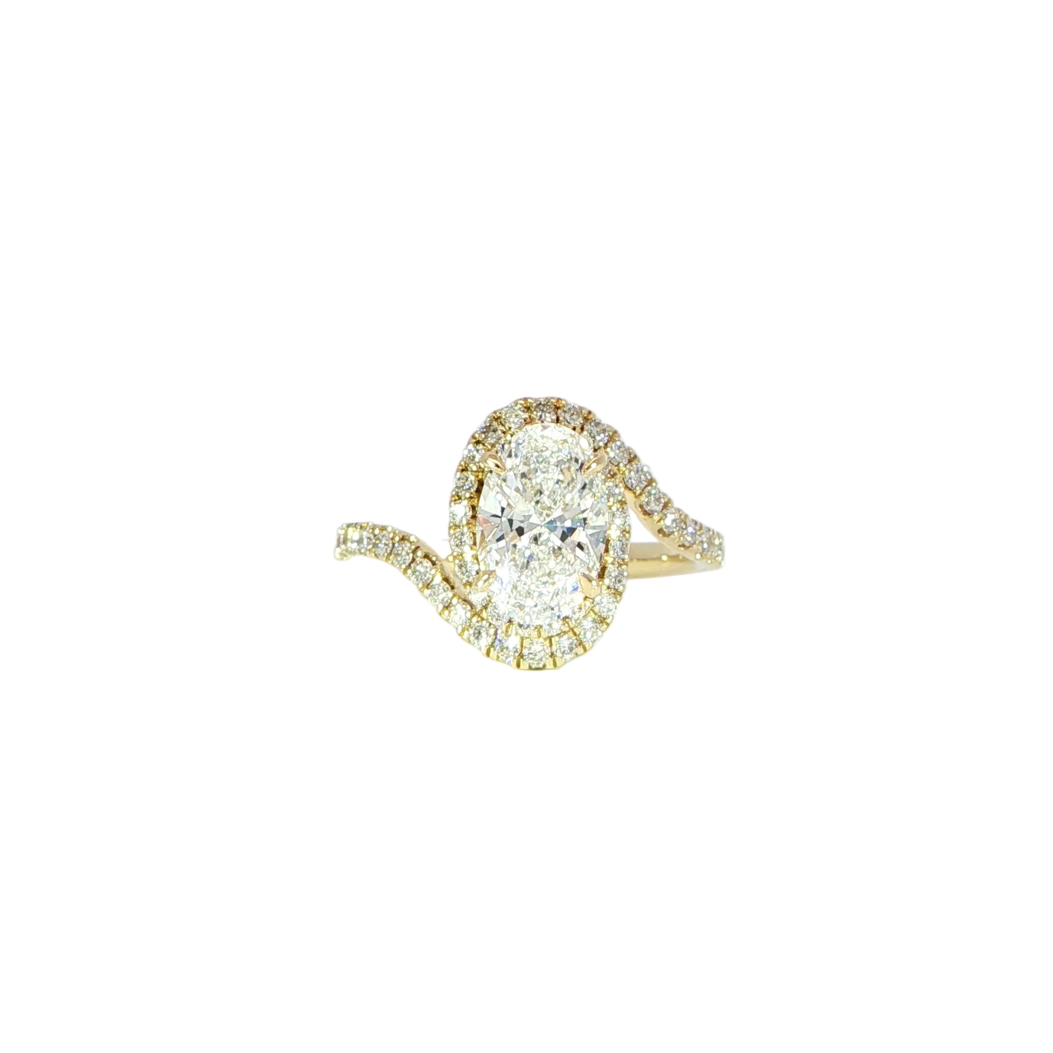 14K Gold Oval Diamond Swirl Halo Ring