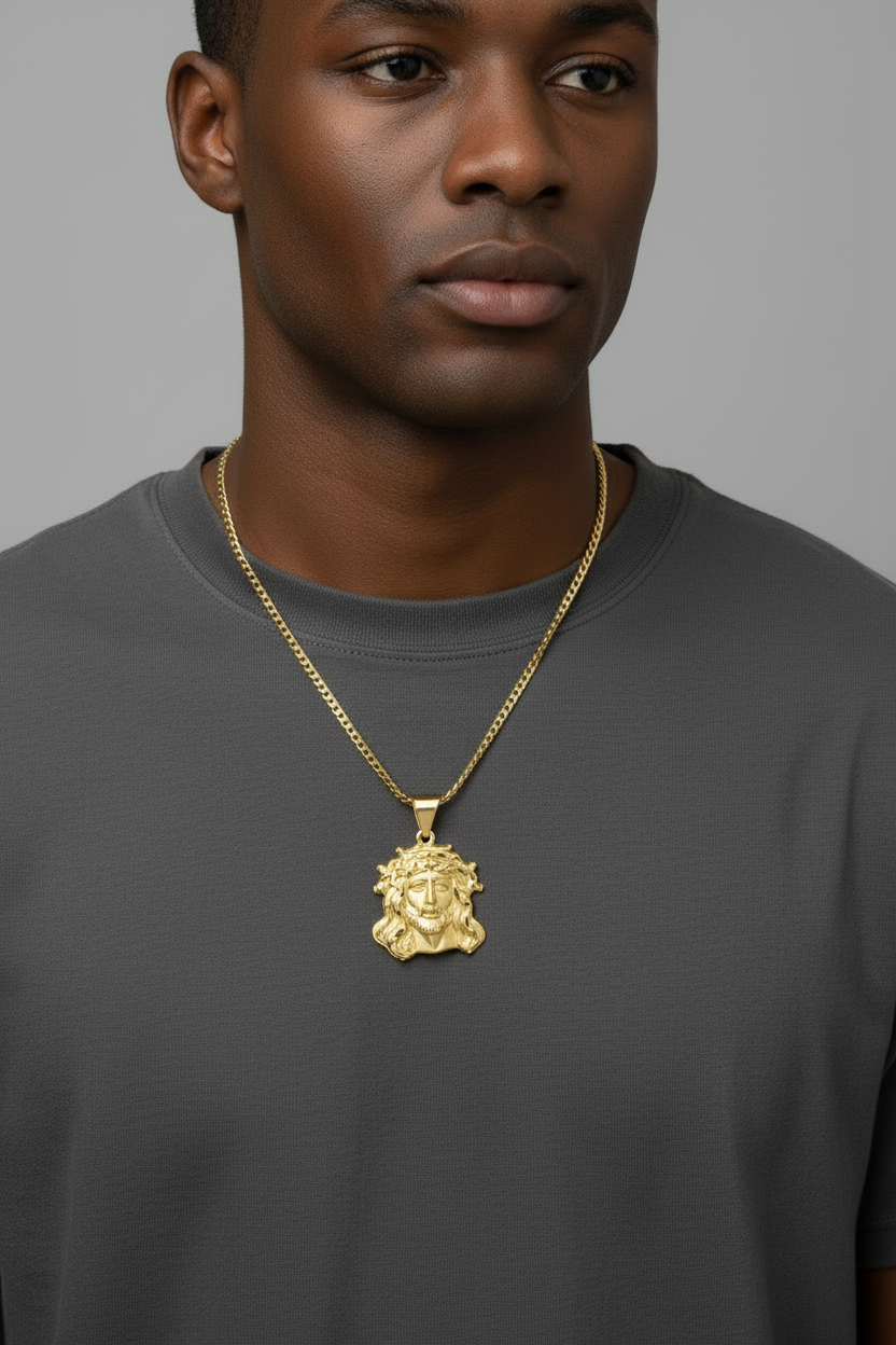14K Yellow Gold Jesus Head Pendant