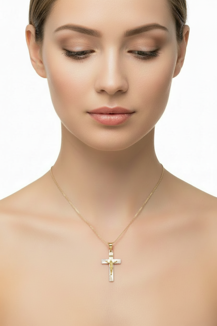 14K Tri-Color Gold Cross Pendant