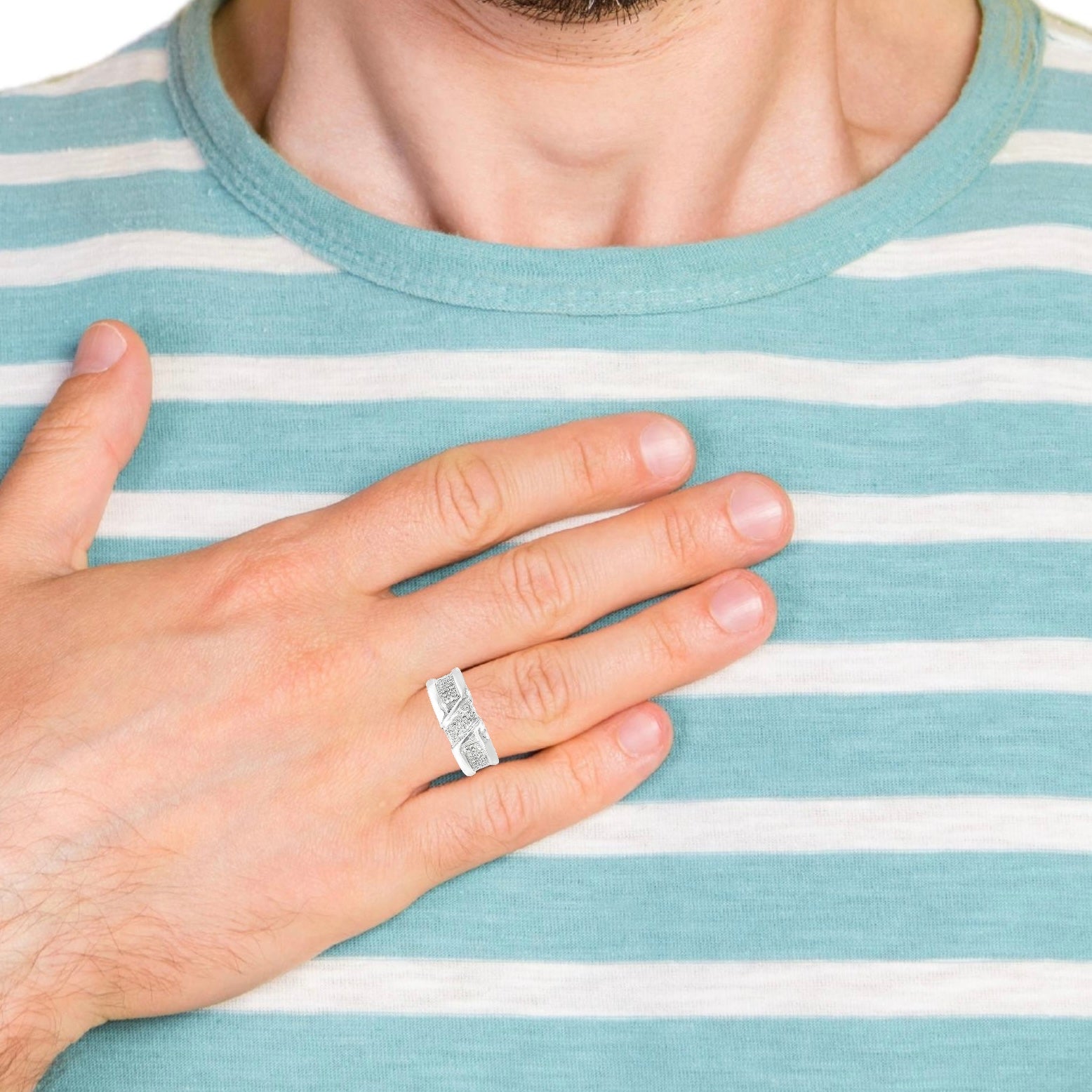 10K White Gold Natural Diamond Band Ring