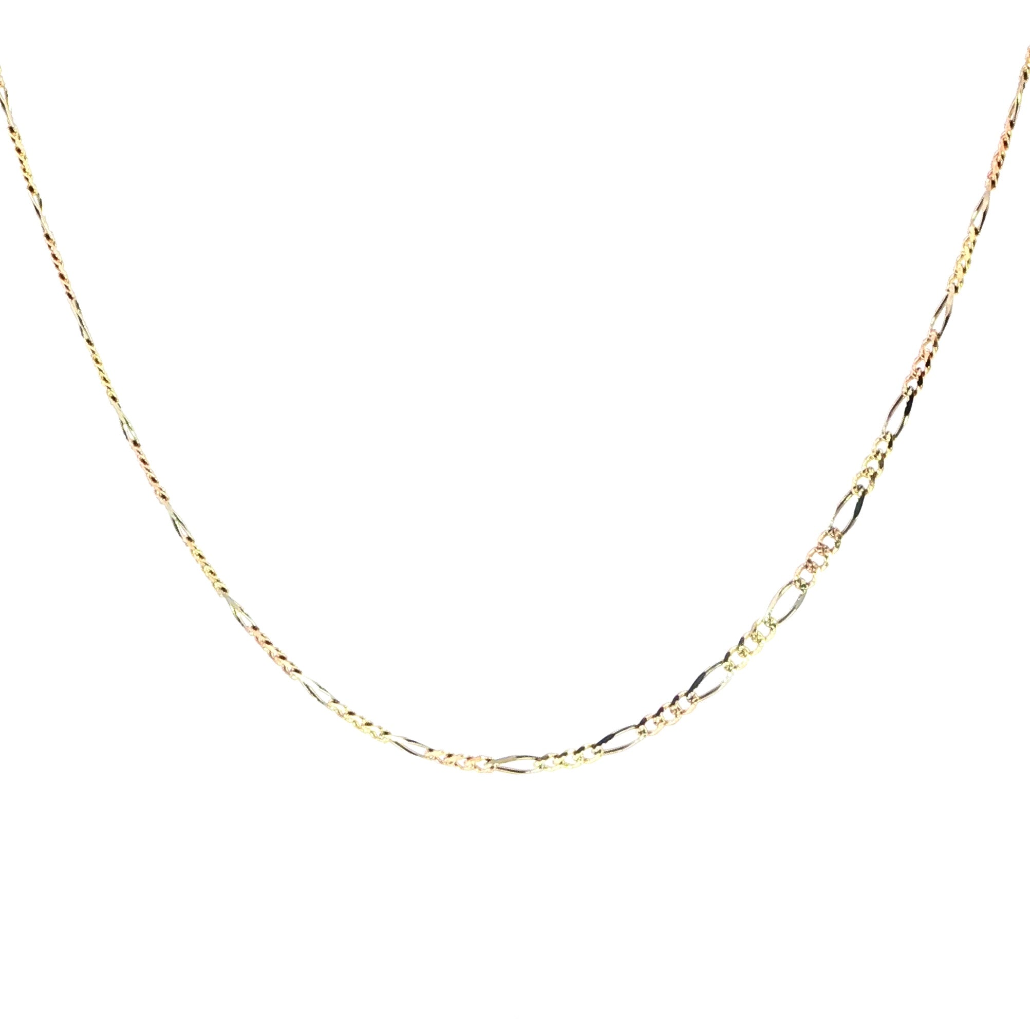 14K Solid Figaro 3-Color Chain Necklace - 2.35 MM