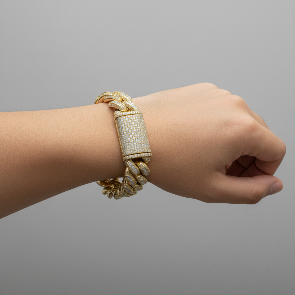 Sterling Silver Iced Out Miami Cuban Bracelet – VVS Moissanite – 16mm