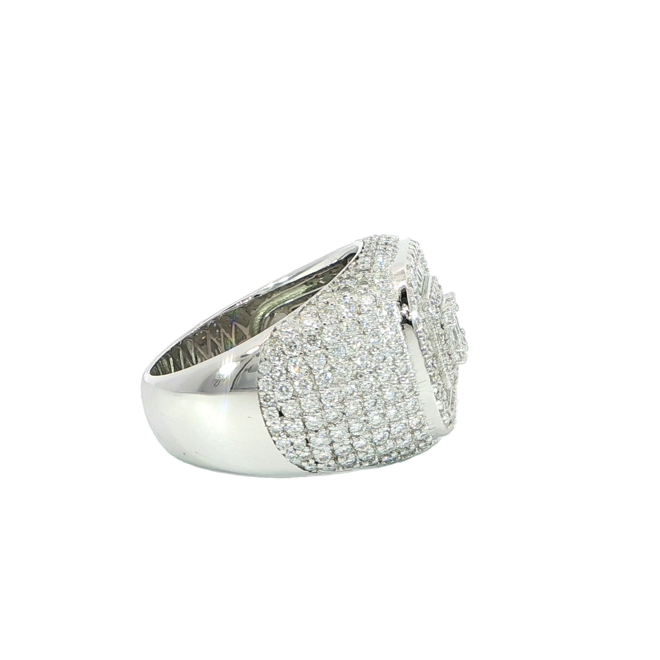 Sterling Silver Square Pave Set Ring with VVS Moissanite Stones, Two Color Options, 4.40 Total Carats