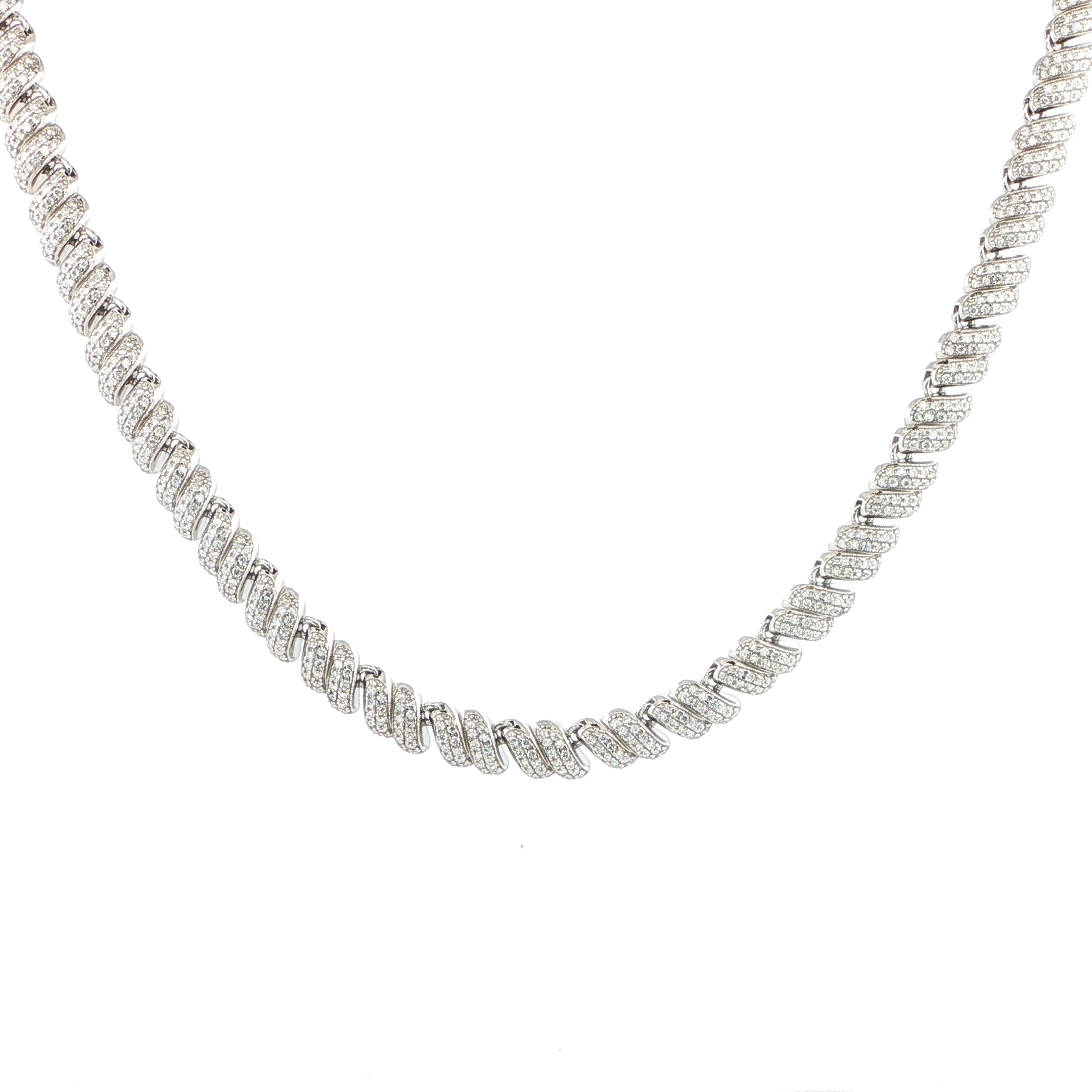 925 Sterling Silver 8MM Twisted Spiral Link Necklace with VVS Moissanite