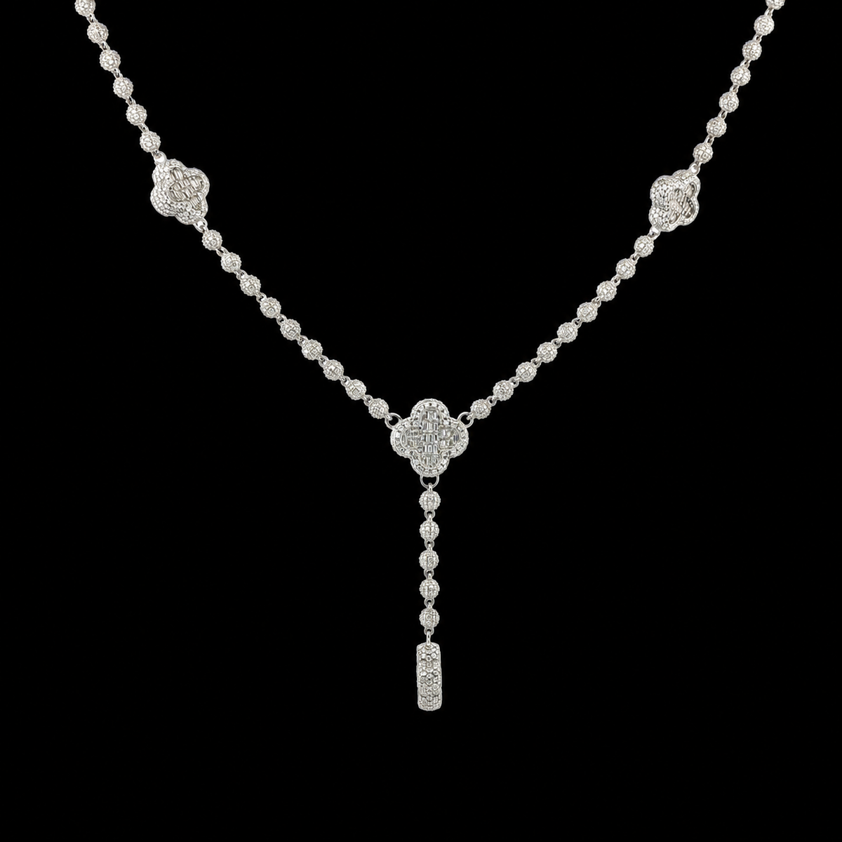 925 sterling silver iced clover lariat necklace with VVS moissanite