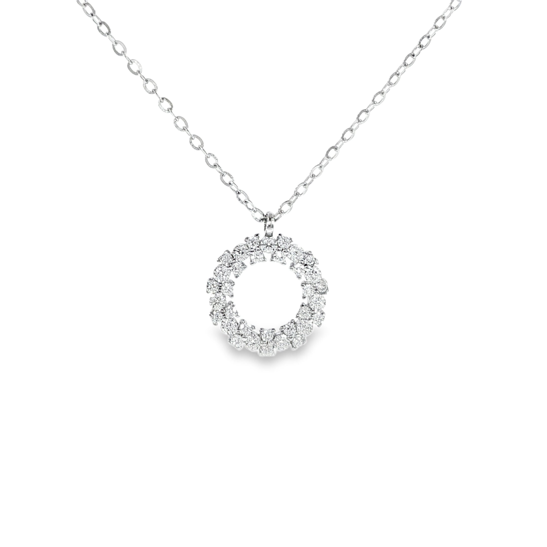 925 sterling silver small circle pendant necklace with VVS moissanite.