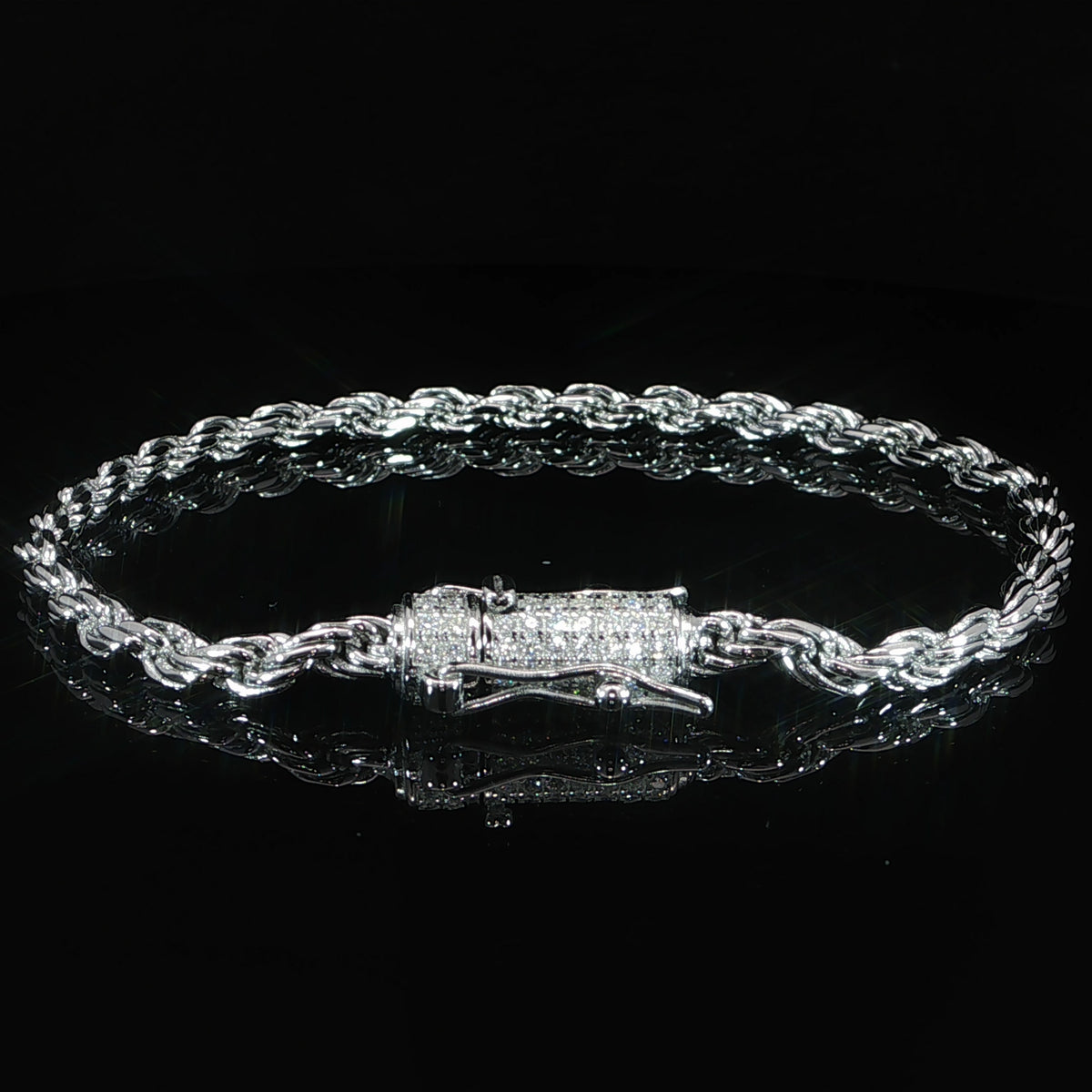 925 sterling silver solid rope bracelet with a VVS moissanite clasp