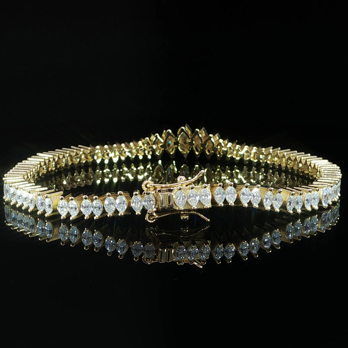 925 sterling silver VVS moissanite graduated marquise tennis bracelet
