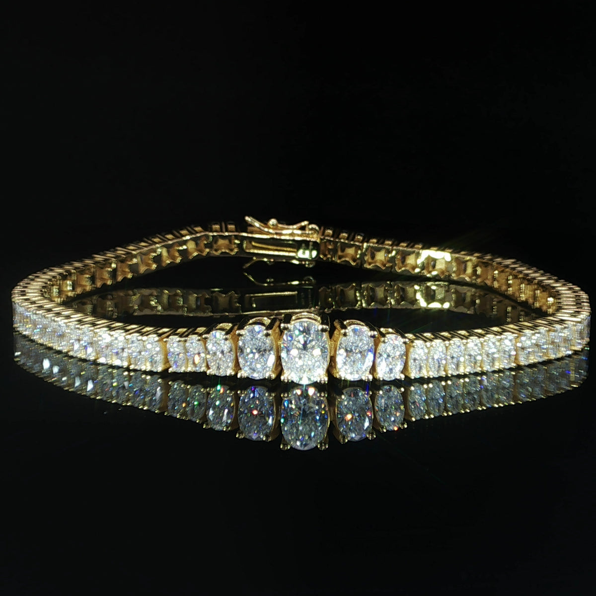 925 sterling silver VVS moissanite graduated oval tennis bracelet