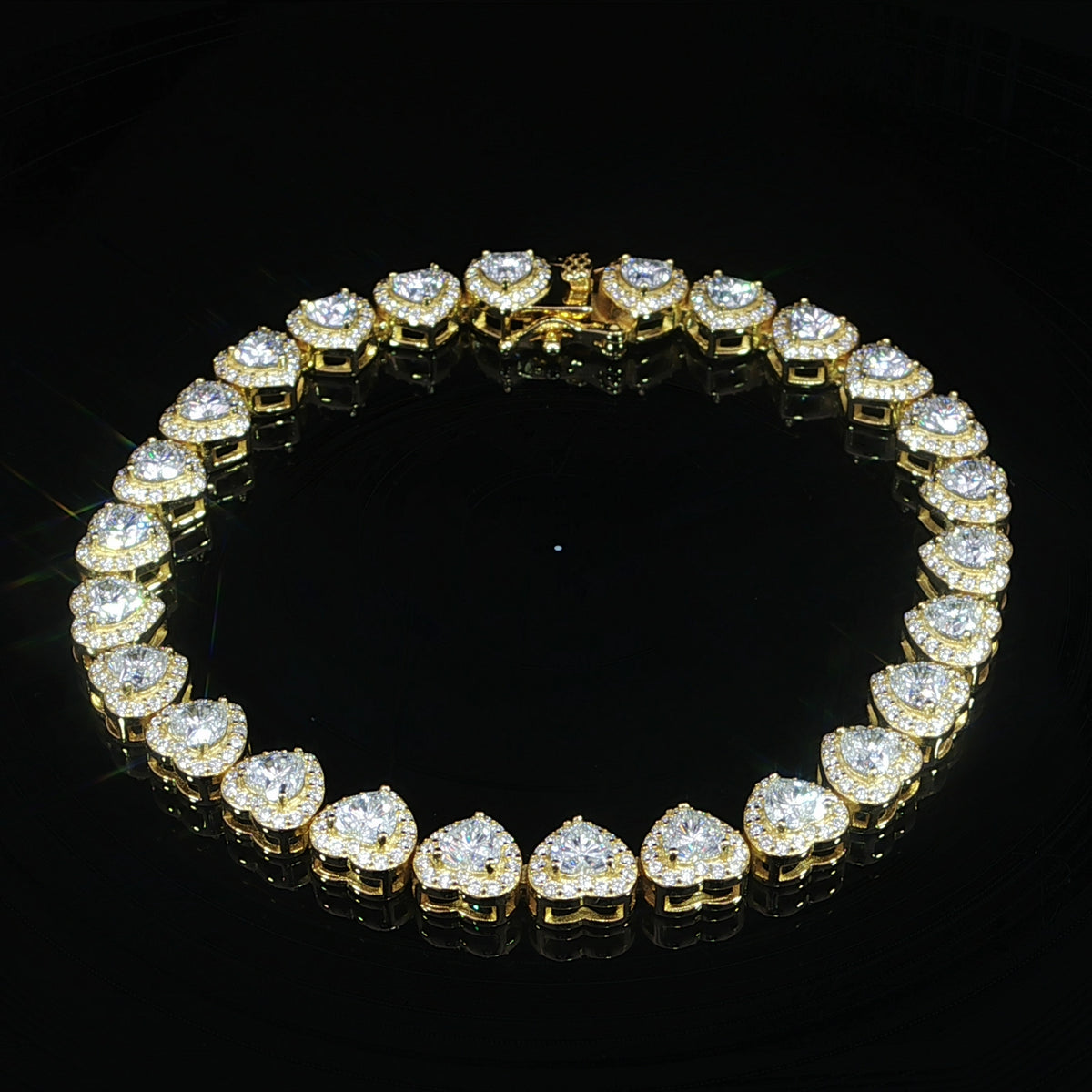 925 sterling silver VVS moissanite heart halo tennis bracelet