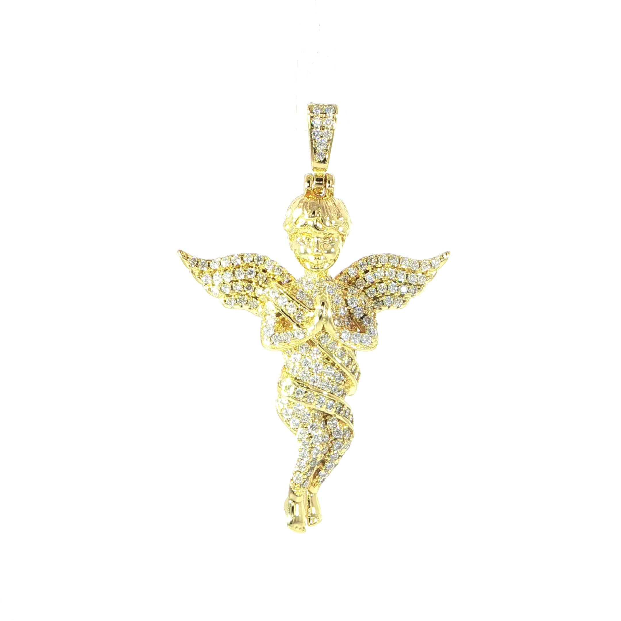 925 Sterling Silver VVS Moissanite Praying Cherub Angel Pendant 0.63 CTW