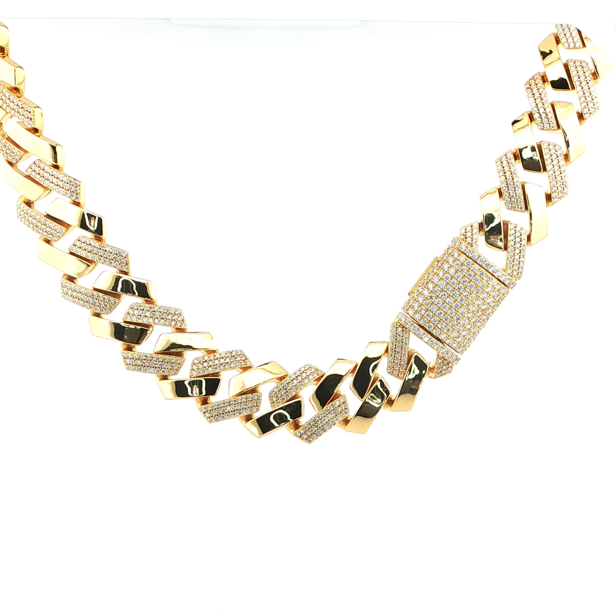 Sterling Silver Solid Miami Cuban Link Chain with VVS Moissanite Stones - 4