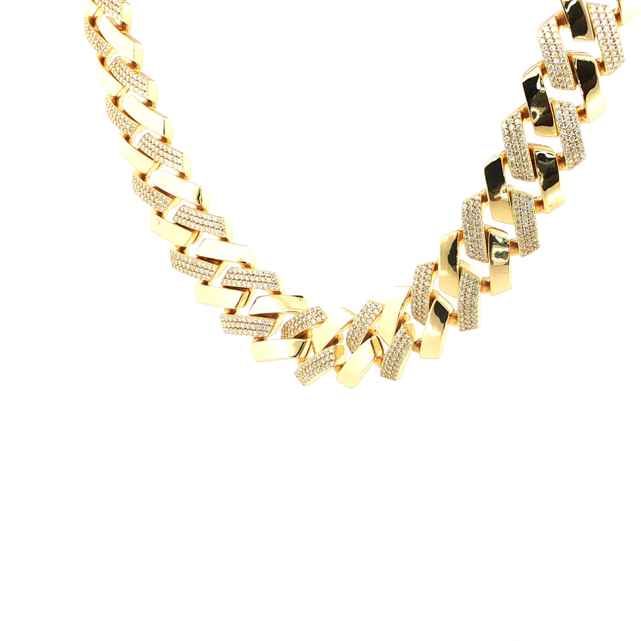 Sterling Silver Solid Miami Cuban Link Chain with VVS Moissanite Stones - 4